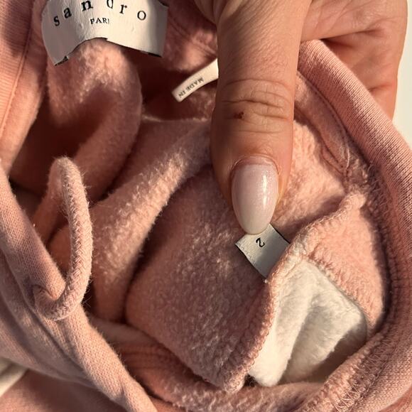 Sandro Paris Gena Velvet Chevron Hoodie in Pink Size Medium - Picture 7 of 9